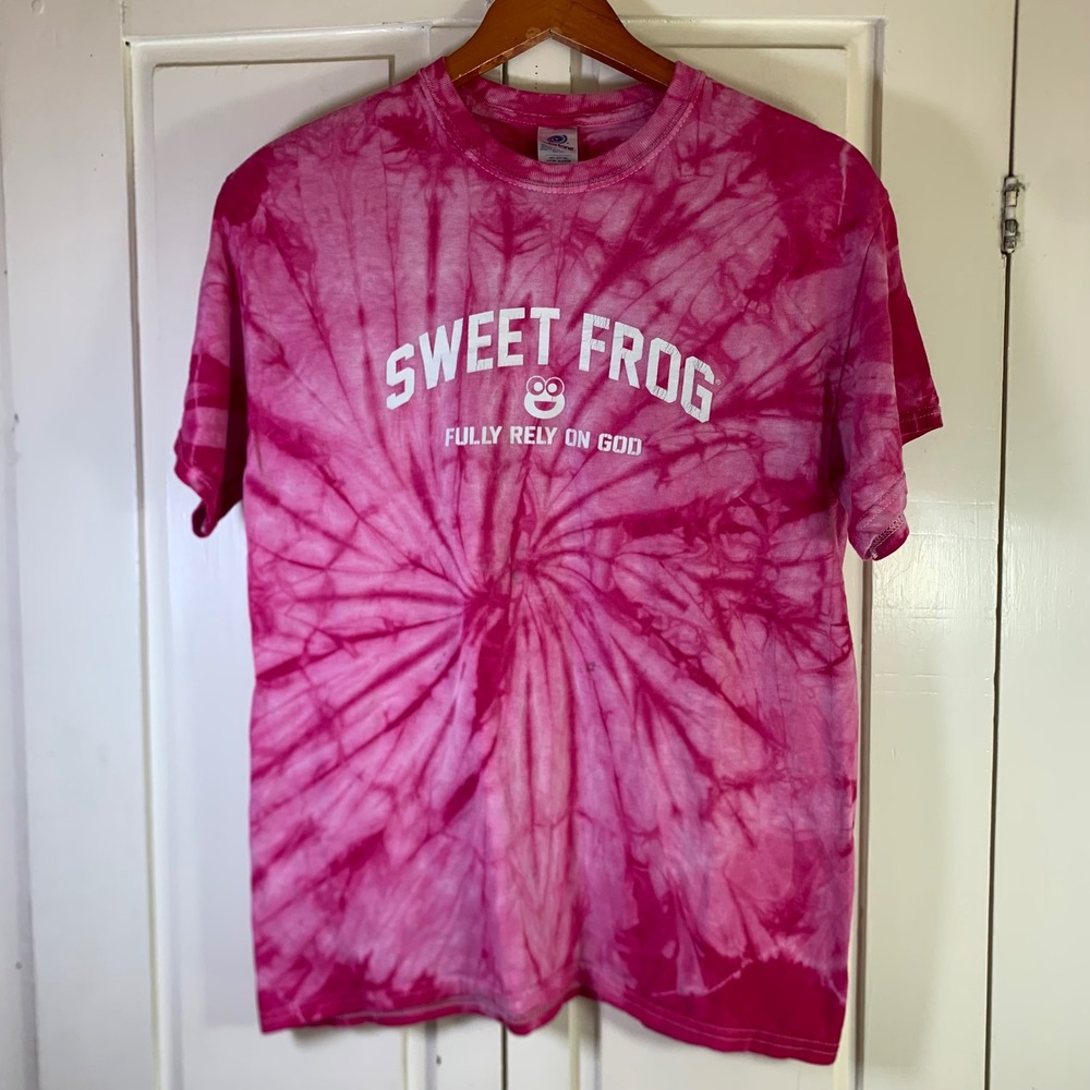 Colortone Sweet Frog Fully Rely On God Pink Tie Dye Graphic T-Shirt Womens M